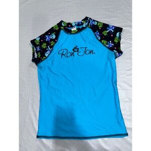 Ron Jon Surf Shop Rash Guard Mens Large Blue Sugar Skull Short Sleeve Swim Shirt